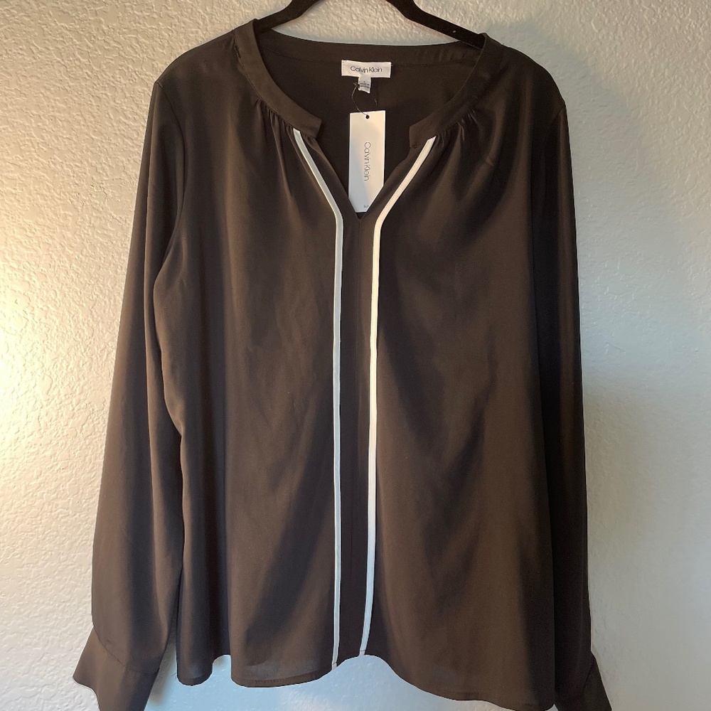 Calvin Klein black sheer blouse